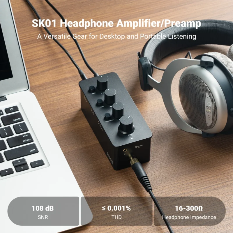 Fosi Audio SK01 amplificateur et préamplificateur de casque 2 en 1 pour écouteurs, amplificateur de puissance, haut-parleurs actifs – Image 4